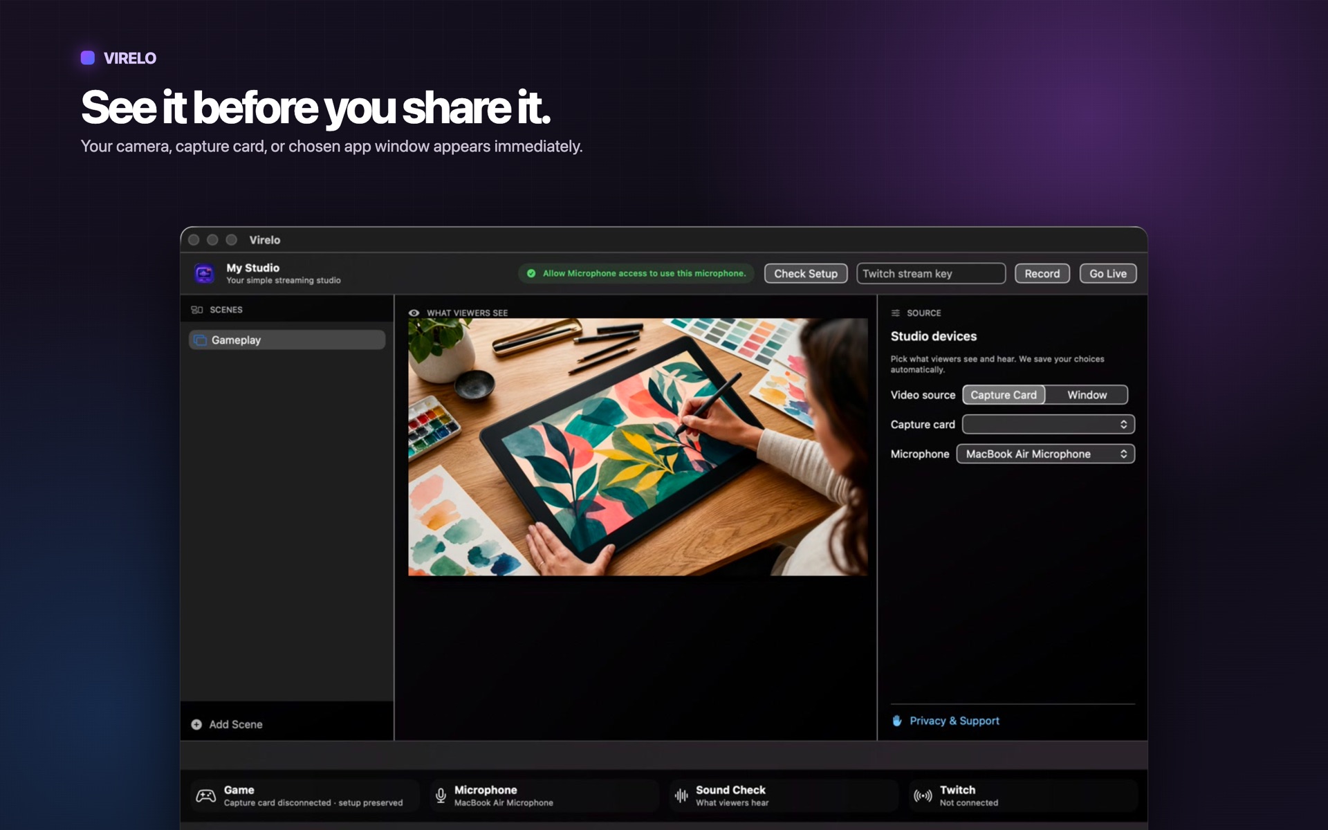 Virelo source setup