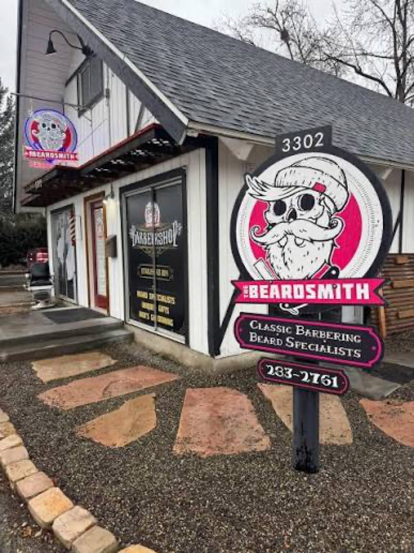 The Beardsmith storefront photographed as a real local business artifact.