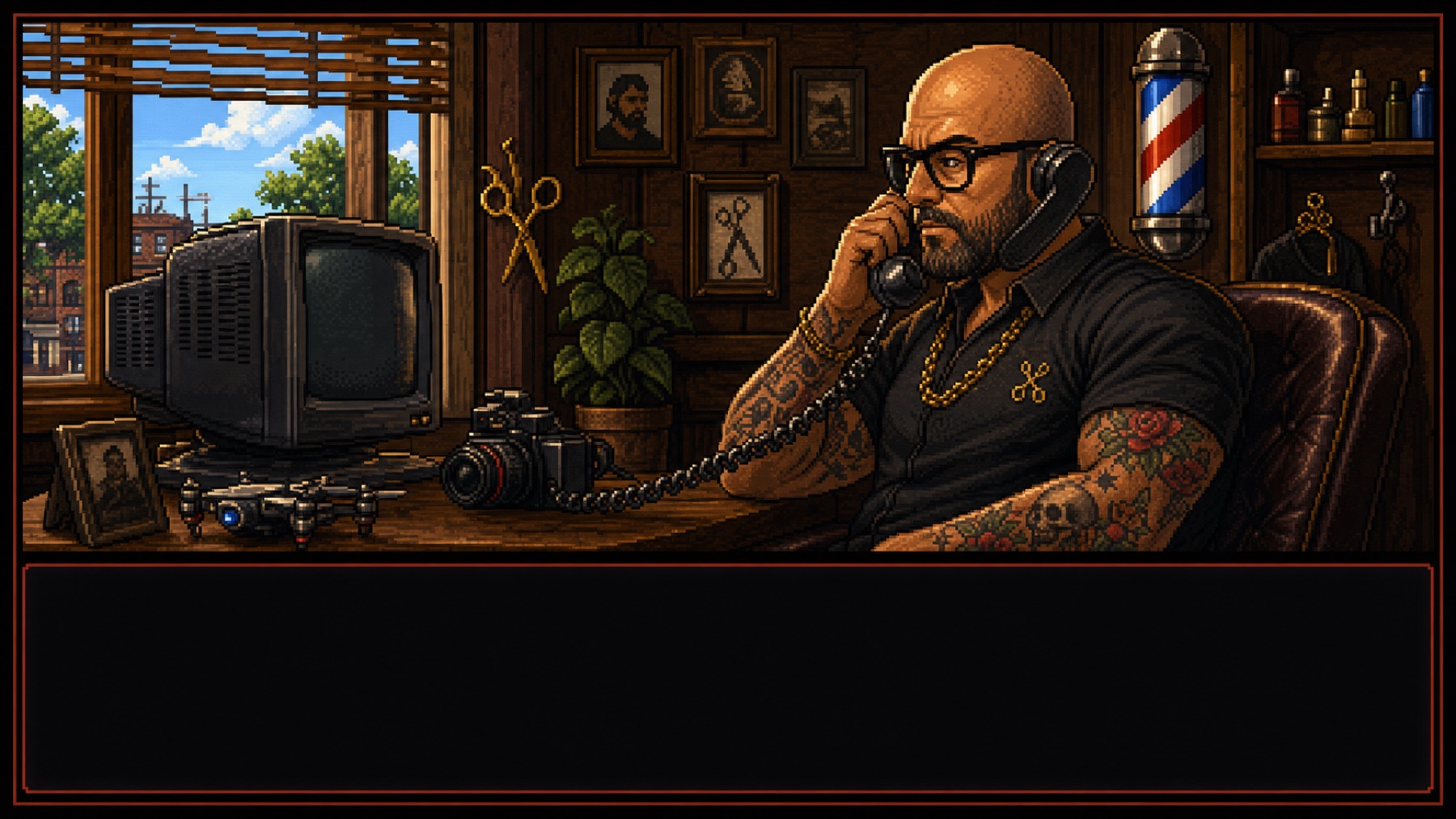 A playable brand world dialogue scene.