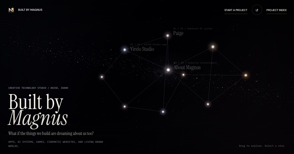 The Built by Magnus interactive project constellation