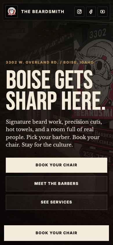 The Beardsmith website displayed in an iPhone mockup