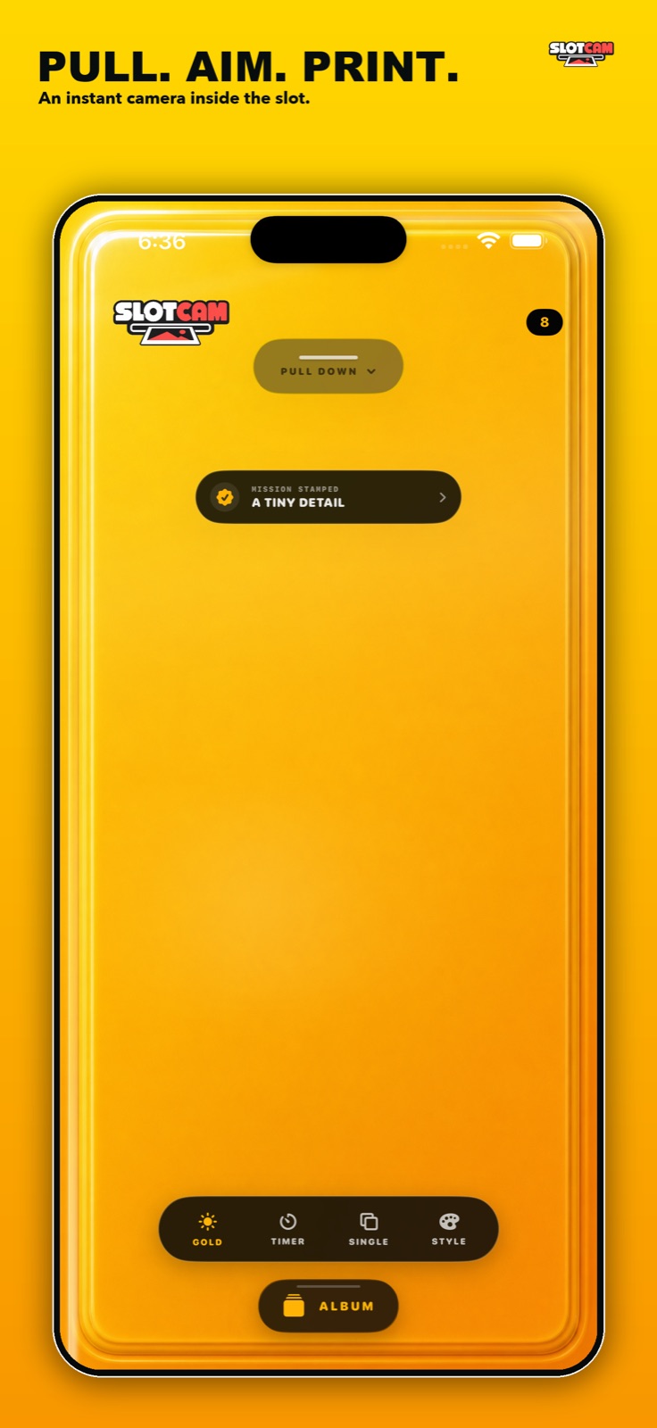 Slotcam closed yellow camera shell with pull-down control